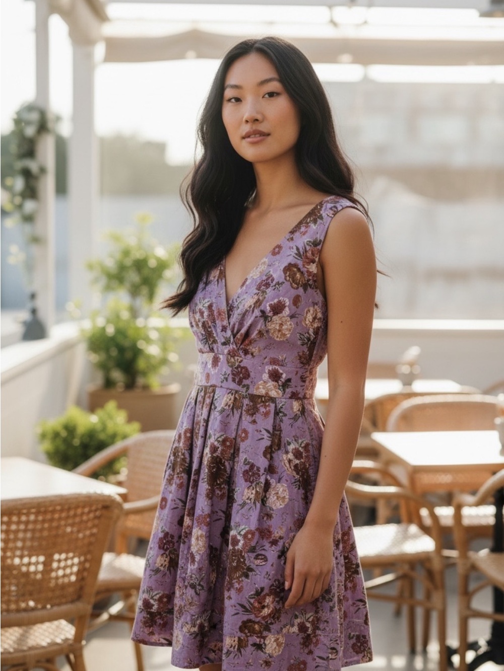 Vintage H&M Lavender Floral Boho Babydoll Mini Dress Fairycore Cottagecore M